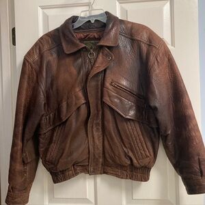 Men’s Midway Distressed Leather Brown Bomber Style Jacket size L Zip Out Lining